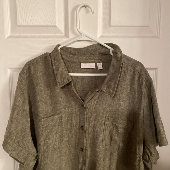 Susan Graver Linen Blend Button Up Shirt Size 3XP Short Sleeve Tunic - Picture 3 of 11